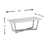 SEI Furniture Wrexham Faux Marble Coffee Table, Soft Ivory/Gray/Brushed Nickel