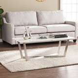 SEI Furniture Wrexham Faux Marble Coffee Table, Soft Ivory/Gray/Brushed Nickel