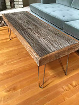 46"x16" Reclaimed Barn Wood Coffee Table with Vintage Steel Hairpin Legs