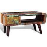 Festnight Antique-Style Coffee Table with Drawer and Shelf Reclaimed Wood Sofa and Couch End Side Table for Living Room Home Furniture 35" x 18" x 18" (L x W x H)