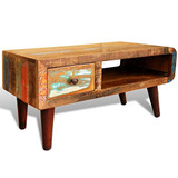 Festnight Antique-Style Coffee Table with Drawer and Shelf Reclaimed Wood Sofa and Couch End Side Table for Living Room Home Furniture 35" x 18" x 18" (L x W x H)