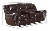 Homelegance Center Hill 83" Double Glider Reclining Loveseat With Console, Dark Brown Leather Gel Match