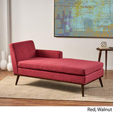 Christopher Knight Home Stormi Mid-Century Modern Fabric Chaise Lounge, Red / Walnut