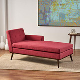 Christopher Knight Home Stormi Mid-Century Modern Fabric Chaise Lounge, Red / Walnut
