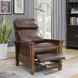 BarcaLounger Mission Manual Push Back Leather Recliner Chair Shoreham Blue