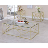 Furniture of America Rosemeade 3-Piece Glass Top Coffee Table Set in Champagne