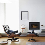 Mid Century Lounge Chair and Ottoman, Modern Chair Classic Design, Top Grain Leather Palisander Wood, Heavy Duty Base Support for Living Room, Study, Lounge, Office