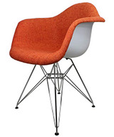 Mid-Century Modern Woven Fabric Upholstered Accent Arm Chair Set of 2 (Orange)