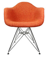 Mid-Century Modern Woven Fabric Upholstered Accent Arm Chair Set of 2 (Orange)