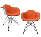 Mid-Century Modern Woven Fabric Upholstered Accent Arm Chair Set of 2 (Orange)