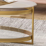 Christopher Knight Home Bell Tempered Glass Coffee Table | Round | Modern | Brass Finish, Clear Christopher Knight Home Bell Tempered Glass Coffee Table | Round | Modern | Brass Finish, Clear