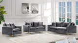 Meridian Furniture Naomi Collection Modern | Contemporary Velvet Upholstered Sofa with Stainless Steel Base in Rich Gold or Chrome Finish, Grey, 81.5" L x 33.5" D x 30" H