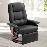 HOMCOM Faux Leather Adjustable Manual Swivel Base Recliner Chair with Comfortable and Relaxing Footrest, Black