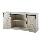 Walker Edison Furniture Company Modern Farmhouse Sliding Barndoor Wood Stand for TV's up to 65" Flat Screen Cabinet Door Living Room Storage Entertainment Center, 58 Inch, White Oak