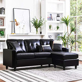 HONBAY Convertible Sectional Sofa Couch Faux Leather L Shaped Couch for Small Space Black HONBAY Convertible Sectional Sofa Couch Faux Leather L Shaped Couch for Small Space Black