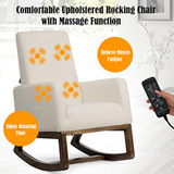 Giantex Upholstered Rocking Chair, Modern High Back Armchair, Comfortable Rocker Fabric Padded Seat Wood Base, Massage Rocking Chair for Nursery (Beige)
