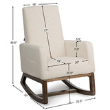 Giantex Upholstered Rocking Chair, Modern High Back Armchair, Comfortable Rocker Fabric Padded Seat Wood Base, Massage Rocking Chair for Nursery (Beige)