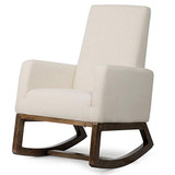 Giantex Upholstered Rocking Chair, Modern High Back Armchair, Comfortable Rocker Fabric Padded Seat Wood Base, Massage Rocking Chair for Nursery (Beige)