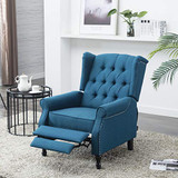 Artechworks Tufted Fabric Push Back Arm Chair Recliner Single Reclining for Adjustable Club Chair Home Padded Seating Living Room Lounge Modern Sofa(Blue)