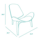 BELLEZE Mid-Century Modern Shell Side Accent Tripod Plywood Lounge Chair Walnut Upholstered Faux Leather, White BELLEZE Mid-Century Modern Shell Side Accent Tripod Plywood Lounge Chair Walnut Upholstered Faux Leather, White