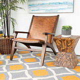 ASHCROFT Mid-Century Modern Walnut Margot Genuine Leather Lounge Chair