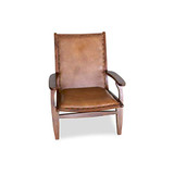 ASHCROFT Mid-Century Modern Walnut Margot Genuine Leather Lounge Chair