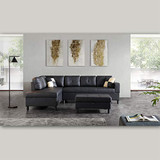 Sofa Sectional Sofa, L-Shape Faux Leather Sectional Sofa Couch Set with Chaise, Ottoman, 2 Toss Pillow Using for Living Room Furniture.（Black）