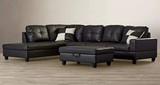 Sofa Sectional Sofa, L-Shape Faux Leather Sectional Sofa Couch Set with Chaise, Ottoman, 2 Toss Pillow Using for Living Room Furniture.（Black）