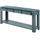 Console Sofa Table for Living Room, WeYoung Wood Entryway Table with Storage Drawers and Bottom Shelf 64" L x 15" W x 30" H (Dark Blue)