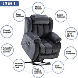 ANJ Power Massage Lift Recliner Chair with Heat & Vibration for Elderly, Heavy Duty and Safety Motion Reclining Mechanism - Antiskid Fabric Sofa Contempoary Overstuffed Design (Grey)