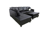 Sectional Sofa with Chaise and Storage Ottoman|3-Piece Contemporary L Shape Couch Living Room Furniture|Faux Leather Upholstery|High-Density Memory Foam Cushion|(2) Toss Pillows(Left Facing, Black)