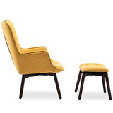 BELLEZE Mid-Century Modern Tufted Lounge Chair and Ottoman Upholstered Linen with Wood Legs, Yellow BELLEZE Mid-Century Modern Tufted Lounge Chair and Ottoman Upholstered Linen with Wood Legs, Yellow