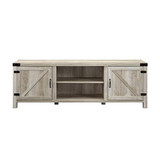 Home Square 4 Piece Farmhouse Barn Door TV Stand Console Coffee Table and 2 End Table Living Room Set in Rustic White Oak