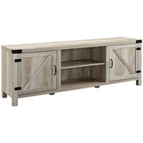 Home Square 4 Piece Farmhouse Barn Door TV Stand Console Coffee Table and 2 End Table Living Room Set in Rustic White Oak