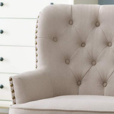 Rosevera Gustavo Collection Fabric Nailhead Club, Contemporary Accent Chairs, Ivory with Ottoman