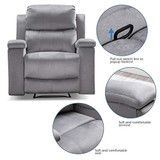 ANJ Recliner Chair with Pullable Cup Holders, Soft Microfiber Plush Modern Reclining Chair for Living Room Single Sofa Home Theater Seating (Light Grey)