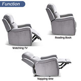 ANJ Recliner Chair with Pullable Cup Holders, Soft Microfiber Plush Modern Reclining Chair for Living Room Single Sofa Home Theater Seating (Light Grey)