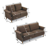 DKLGG 2 Pieces Living Room Loveseat Set Morden Style Home Furniture Sectional Upholstered Armrest Couch Sofas, Brown