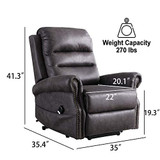 Power Lift Recliner Chair for Elderly - Bonzy Home Reclining Chair with Remote Control, Electric Lift Recliner Chair for Living Room Vintage Style with Metal Rivets Décor (Grey)