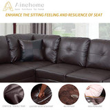 Ainehome Faux Leather 3 Piece Sectional Sofa Couch Set, L-Shaped Modern Sofa with Chaise Storage Ottoman and Pillows for Living Room Furniture, Right Hand Facing Sectional Sofa Set Brown