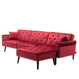 HOMEFUN Sectional Sleeper Sofa Bed, Convertible Sectional Sofa Couch with Reversible Chaise for Living Room Small Rooms, Red