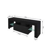 US Fast Shipment Modern TV Stand w/High-Gloss LED Lights w/Tempered Glass Base - High-end Luxury TV Console w/Storage Shelf, Media Entertainment Center Wooden TV Cabinet for Living Room (Black)