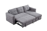 P PURLOVE 91" Reversible Sectional Sofa,L Shape Corner Sofa-Bed Sleeper Sofa Bed with Storage,for Living Room,Nailheaded,Gray