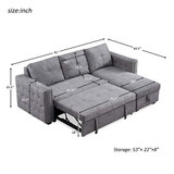Merax Sleeper Sectional Sofa Contemporary Corner Sectional with Pull-Out Sleeper and Chaise,3 Seat Sectional Sofa with Storage, Dark Gray
