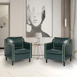 Modern Accent Chair Set of 2 with Arms Single Couch Sofa with Faux Leather for Living Room Office Mid Century Upholstered Armchair Set with Solid Wood Legs (2, Green)