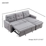 Merax 82" Reversible Sleeper Sectional Sofa Couch with Pull-Out Sleeper, Grey Corner Sofa Bed with Ottoman/Storage