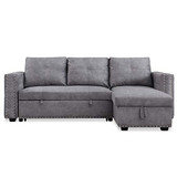 Reversible Sleeper Sectional Sofa -91" Reversible Sleeper Sectional Sofa Nailhead with Storage for Living Room Futon Sofa Bed Couches