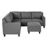 Merax 3 Piece Sectional Sofa, Living Room Furniture Set Sofa Set L-Shape Sofa Set with Storage Ottoman