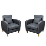 Modern Accent Chairs Set of 2 Fabric Armrest Chair Mid-Century Single Sofa Couch for Bedroom Living Reading Room (Grey Set) Modern Accent Chairs Set of 2 Fabric Armrest Chair Mid-Century Single Sofa Couch for Bedroom Living Reading Room (Grey Set)
