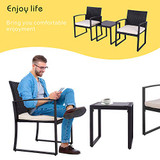 SUNLEI Outdoor 3-Piece Bistro Set Black Wicker Furniture-Two Chairs with Glass Coffee Table (Beige Cushion)